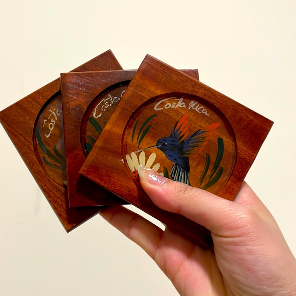 Three artisanal locally made Costa Rica wooden coasters